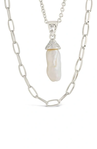 Sterling Forever Nerissa 18mm Freshwater Pearl Pendant Layered Necklace In Silver