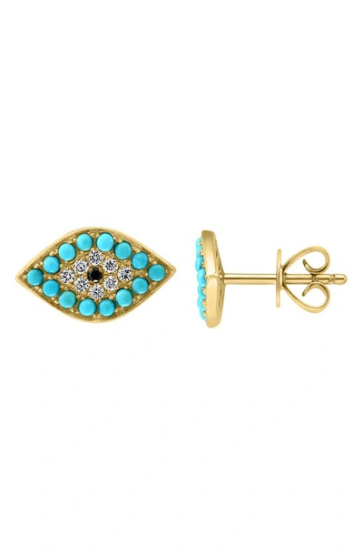 Shop Effy 14k Gold Turquoise & Diamond Evil Eye Stud Earrings In Blue