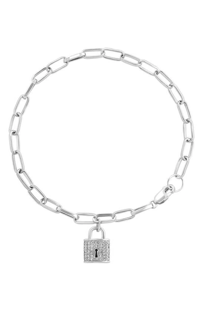 Effy Sterling Silver Pavé Diamond Lock Charm Bracelet In Silver
