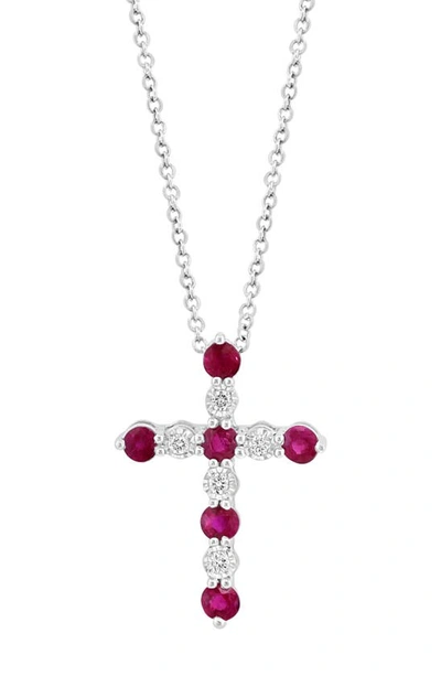 Shop Effy Sterling Silver Diamond & Ruby Cross Pendant Necklace In Red