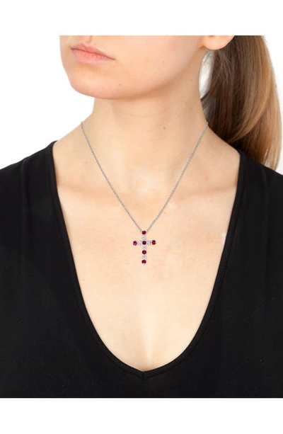 Effy Sterling Silver Diamond & Ruby Cross Pendant Necklace In Red