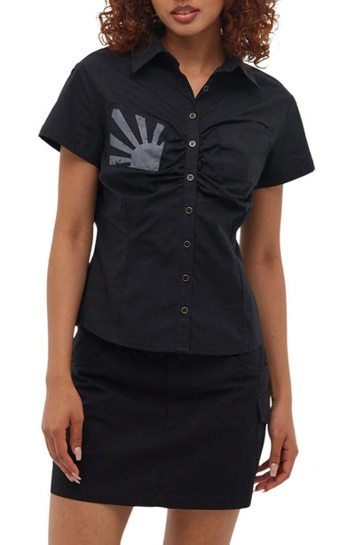 Shop Bench Debdale Heritage Cap Sleeve Button-up Shirt In Black