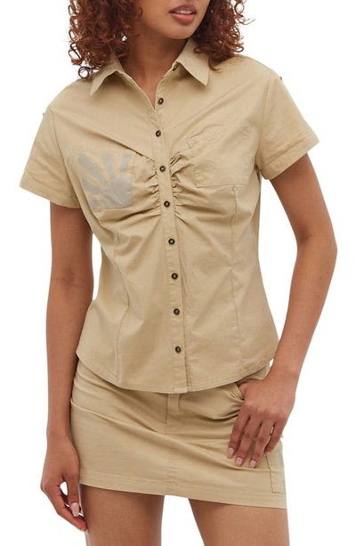 Shop Bench Debdale Heritage Cap Sleeve Button-up Shirt In Mojave Desert