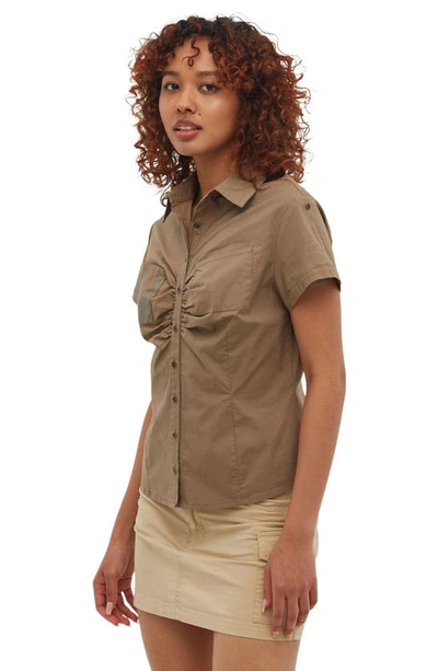 Shop Bench Debdale Heritage Cap Sleeve Button-up Shirt In Covert Khaki