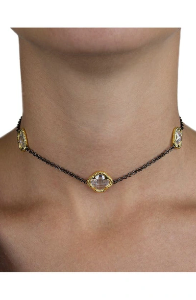 Shop Cz By Kenneth Jay Lane Two-tone Cz Station Choker Necklace In Black/ Gold