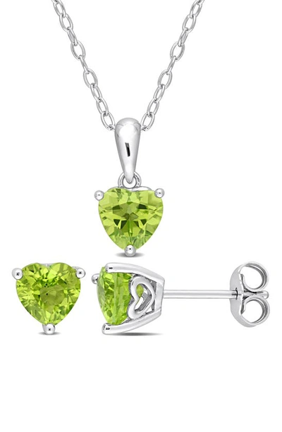 Shop Delmar Peridot Stud Earrings & Necklace Set In Green