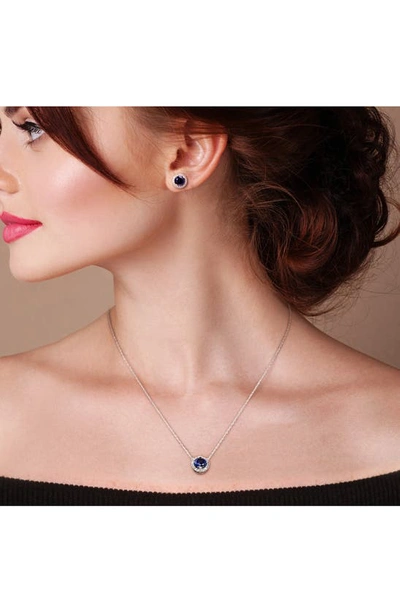 Shop Delmar Sterling Silver Lab Created Sapphire & White Topaz Halo Earrings & Necklace Set In Blue