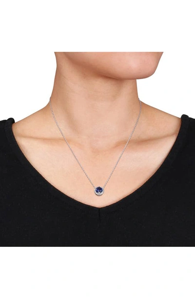 Shop Delmar Sterling Silver Lab Created Sapphire & White Topaz Halo Earrings & Necklace Set In Blue