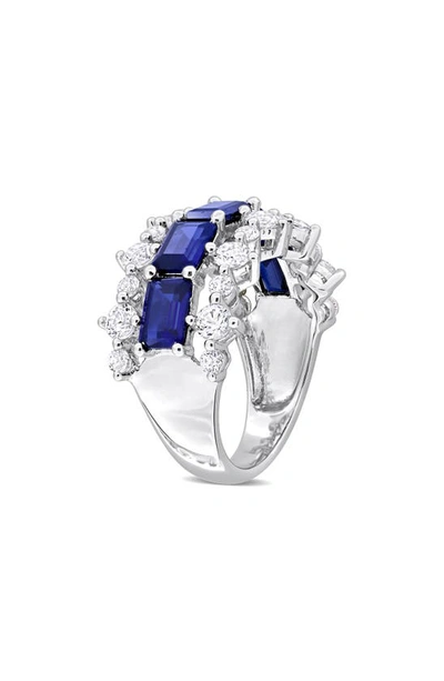 Delmar Sterling Silver Lab Created Blue Sapphire & Lab Created White Sapphire Ring In Blue