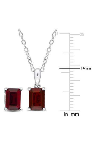 Delmar Emerald Cut Garnet Pendant Necklace & Stud Earrings Set In Red