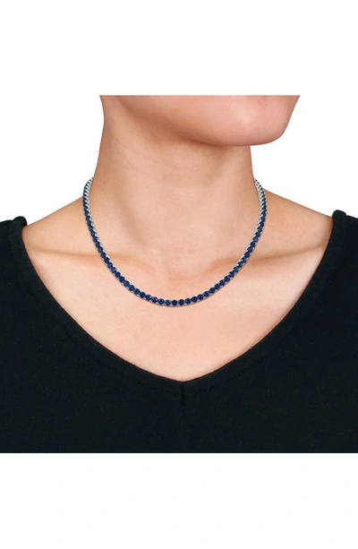 Shop Delmar Lab Created Sapphire Tennis Necklace In Blue