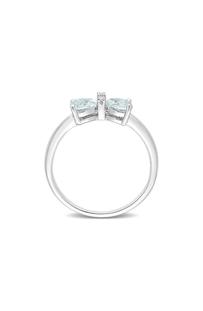Delmar Heart Bow Aquamarine & Diamond Ring In Blue