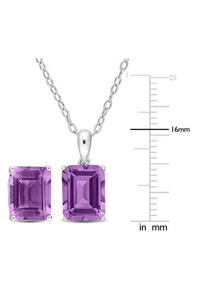 Delmar Emerald Cut Amethyst Pendant Necklace & Stud Earrings Set In Purple