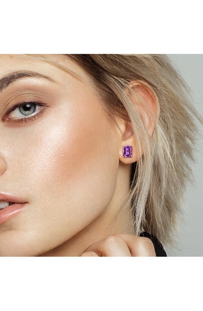 Delmar Emerald Cut Amethyst Pendant Necklace & Stud Earrings Set In Purple