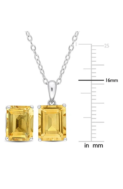 Delmar Sterling Silver Emerald-cut Citrine Stud Earrings & Necklace Set In Yellow