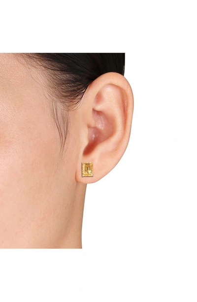 Shop Delmar Sterling Silver Emerald-cut Citrine Stud Earrings & Necklace Set In Yellow