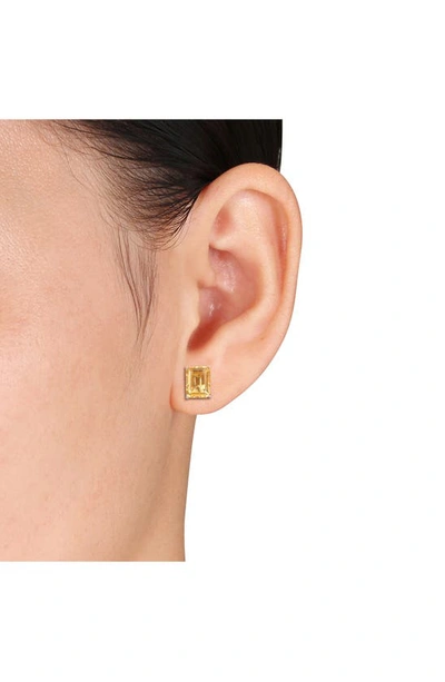 Delmar Sterling Silver Emerald-cut Citrine Stud Earrings & Necklace Set In Yellow