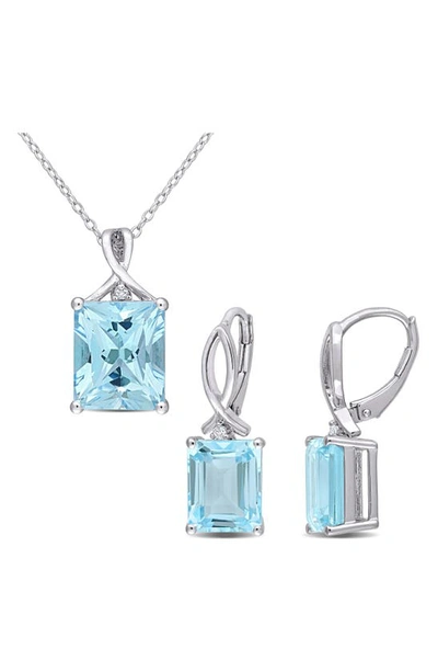 Shop Delmar Sterling Silver Sky Blue Topaz & White Topaz Earrings & Necklace Set