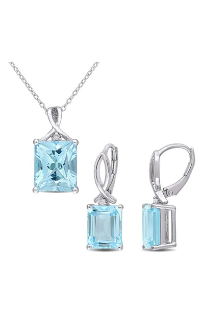 Delmar Sterling Silver Sky Blue Topaz & White Topaz Earrings & Necklace Set In Blue