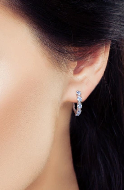 Delmar Sterling Silver Sky Blue Topaz & White Topaz Huggie Hoop Earrings In Blue