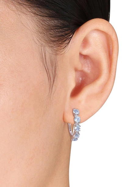 Delmar Sterling Silver Sky Blue Topaz & White Topaz Huggie Hoop Earrings In Blue