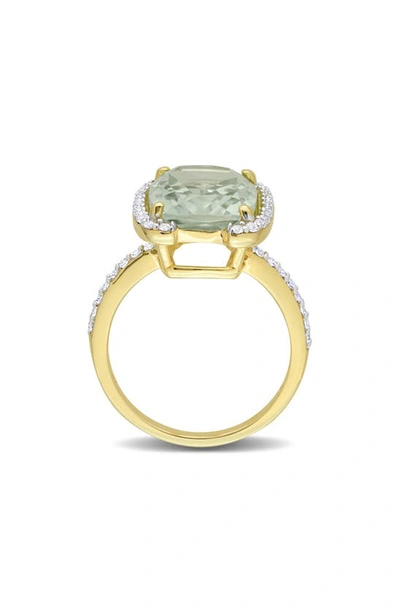 Delmar Cushion Cut Green Quartz & White Topaz Ring In Green
