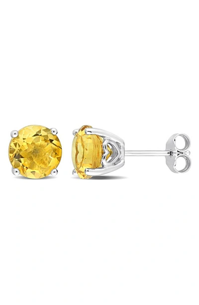 Shop Delmar Sterling Silver Lab-created Citrine Round Stud Earrings In Yellow