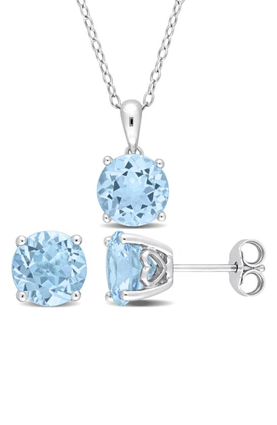 Shop Delmar Sky Blue Topaz Stud Earrings & Necklace Set