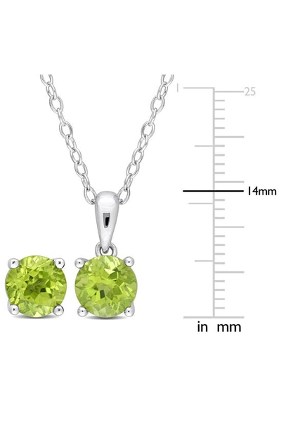 Shop Delmar Sterling Silver Round Peridot Stud Earrings & Necklace Set In Green