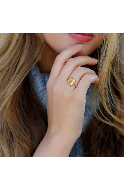 Delmar Octagon Cut Citrine Ruby & Diamond Ring In Yellow
