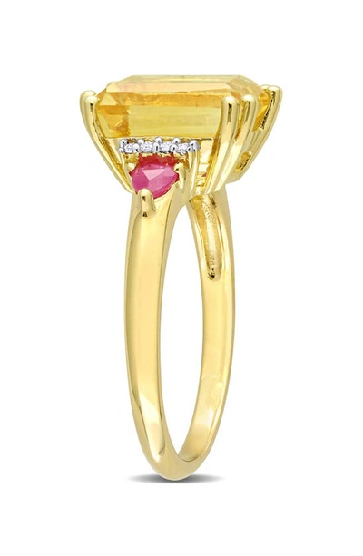 Shop Delmar Octagon Cut Citrine Ruby & Diamond Ring In Yellow