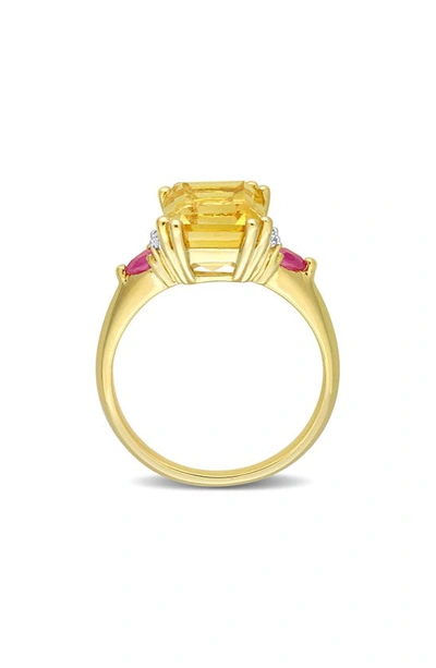 Delmar Octagon Cut Citrine Ruby & Diamond Ring In Yellow