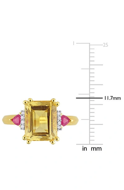 Shop Delmar Octagon Cut Citrine Ruby & Diamond Ring In Yellow