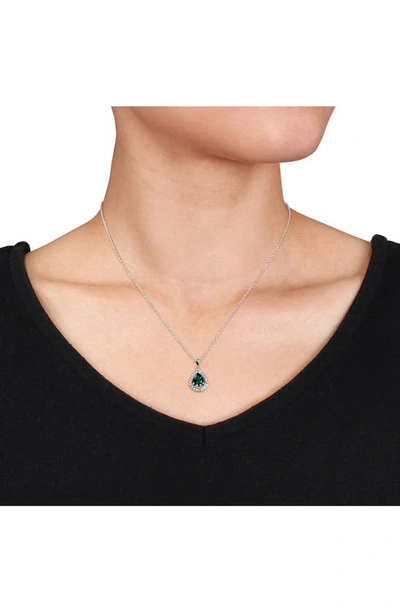 Shop Delmar Lab Created Emerald And White Sapphire Pear Earrings & Necklace Set In Green