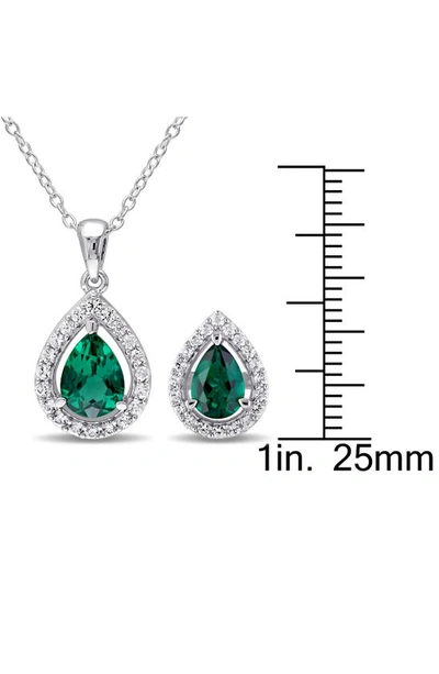 Delmar Lab Created Emerald And White Sapphire Pear Earrings & Necklace Set In Green