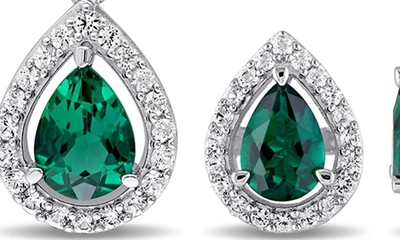 Delmar Lab Created Emerald And White Sapphire Pear Earrings & Necklace Set In Green