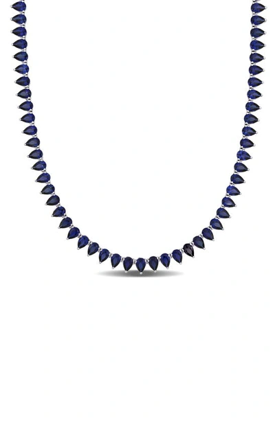 Shop Delmar Sterling Silver Pear Cut Lab Created Sapphire Tennis Necklace In Blue