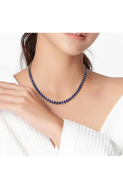 Shop Delmar Sterling Silver Pear Cut Lab Created Sapphire Tennis Necklace In Blue