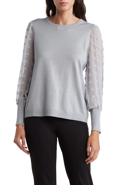 Adrianna Papell Mixed Media Sheer Sleeve Sweater In Silver Mist | ModeSens