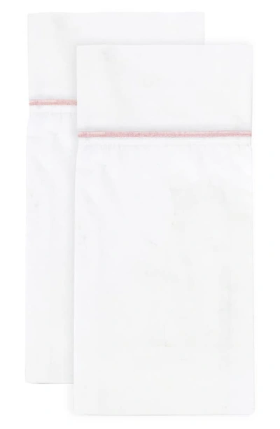 Shop Melange Home Single Embroidered Line 300 Thread Count 100% Cotton Pillowcases In Pink