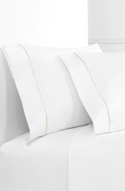 Shop Melange Home Single Embroidered Line 300 Thread Count 100% Cotton Pillowcases In Ivory