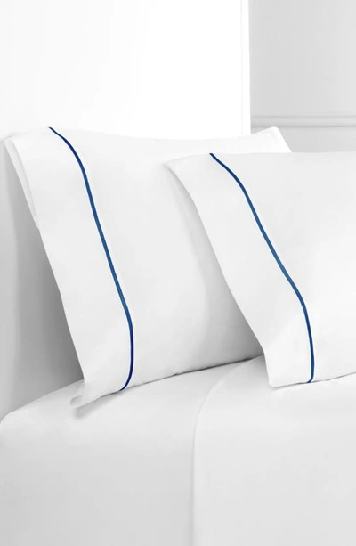 Shop Melange Home Single Embroidered Line 300 Thread Count 100% Cotton Pillowcases In Navy