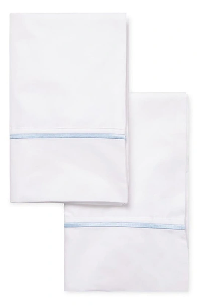 Melange Home Single Embroidered Line 300 Thread Count 100% Cotton Pillowcases In Blue