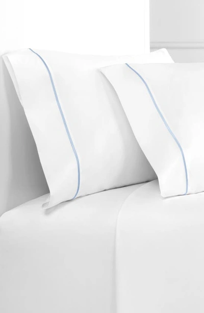 Melange Home Single Embroidered Line 300 Thread Count 100% Cotton Pillowcases In Blue