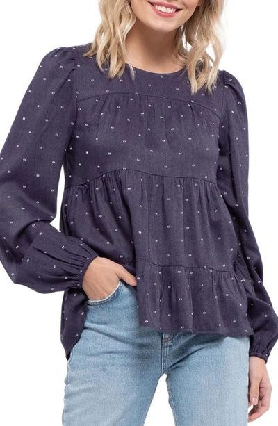 Blu Pepper Tiered Clip Dot Blouse In Navy | ModeSens