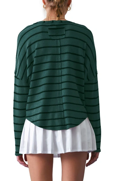 Blu Pepper Stripe V-neck Sweater In Hunter Green