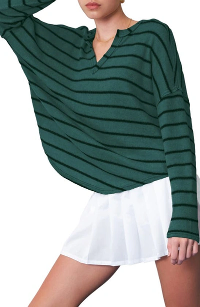 Blu Pepper Stripe V-neck Sweater In Hunter Green