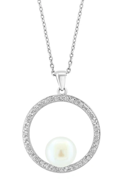 Shop Effy Sterling Silver White Sapphire & Freshwater Pearl Pendant Necklace