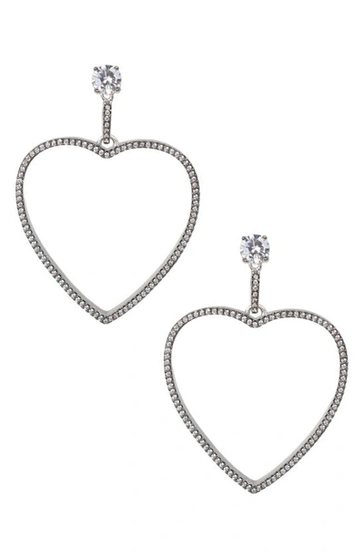 Shop Cz By Kenneth Jay Lane Cz Pavé Open Heart Drop Earrings In Clear/silver/2 Tone