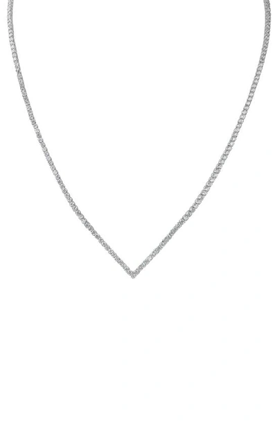 Shop Cz By Kenneth Jay Lane Cz Taper V Frontal Necklace In Clear/silver